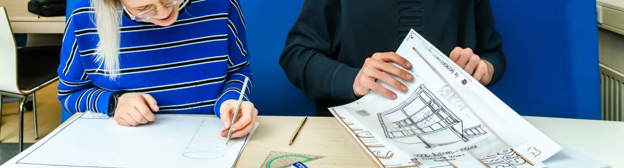 bouwkunde studenten bouwtekening