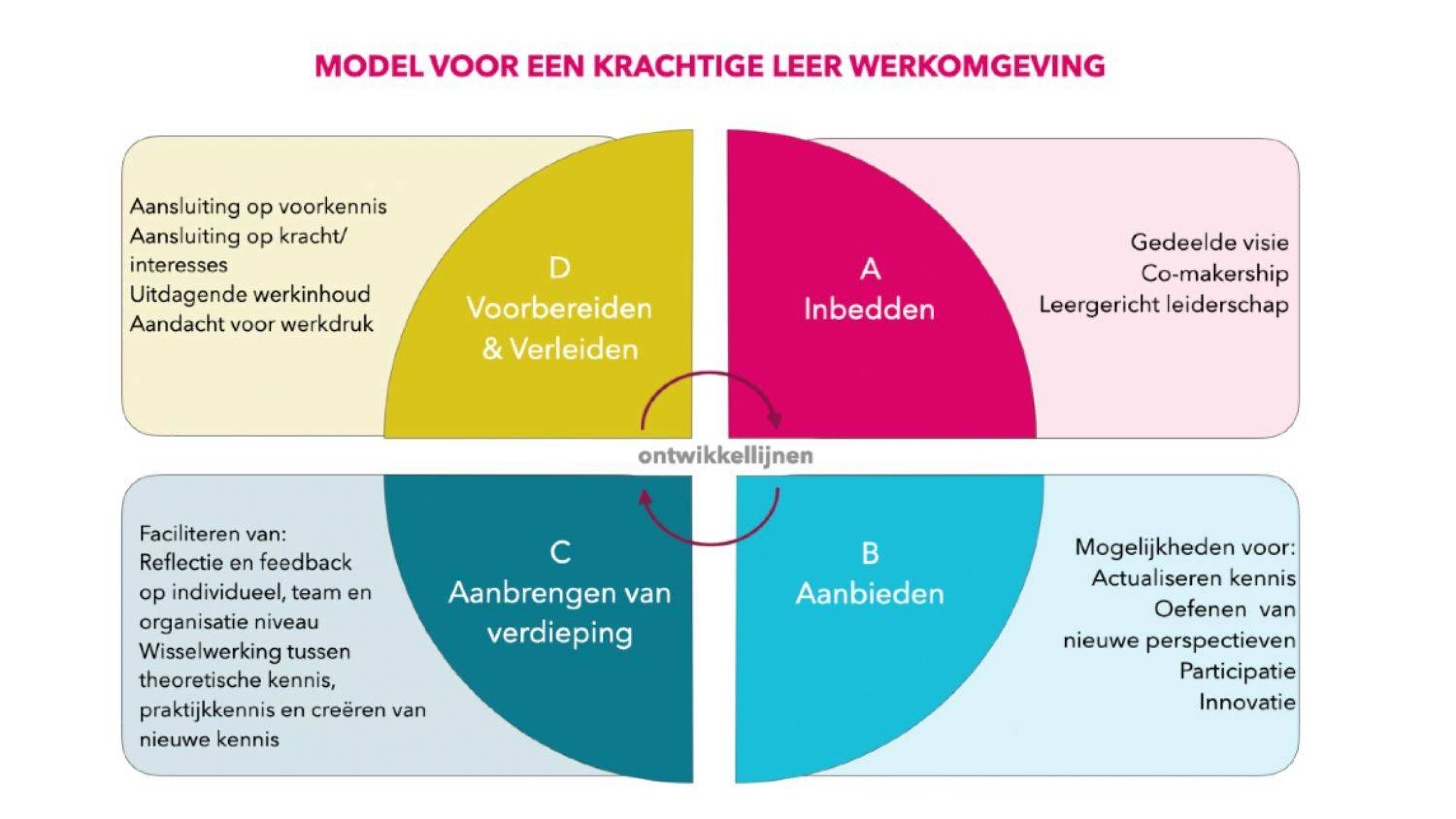 Lectoraat leren tijdens de beroepsloopbaan. Afbeelding van het model krachtige leerwerkomgeving. 2021