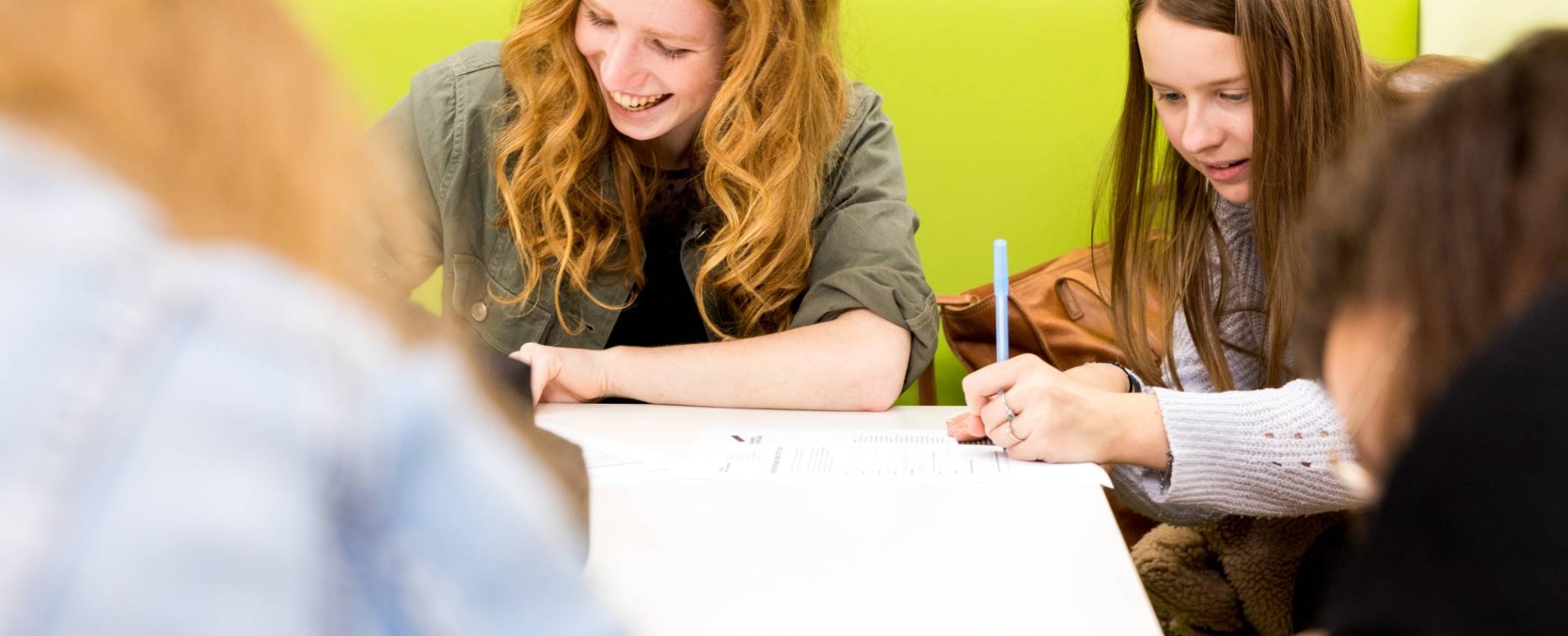 Vrolijke Alpo studenten vullen formulier in