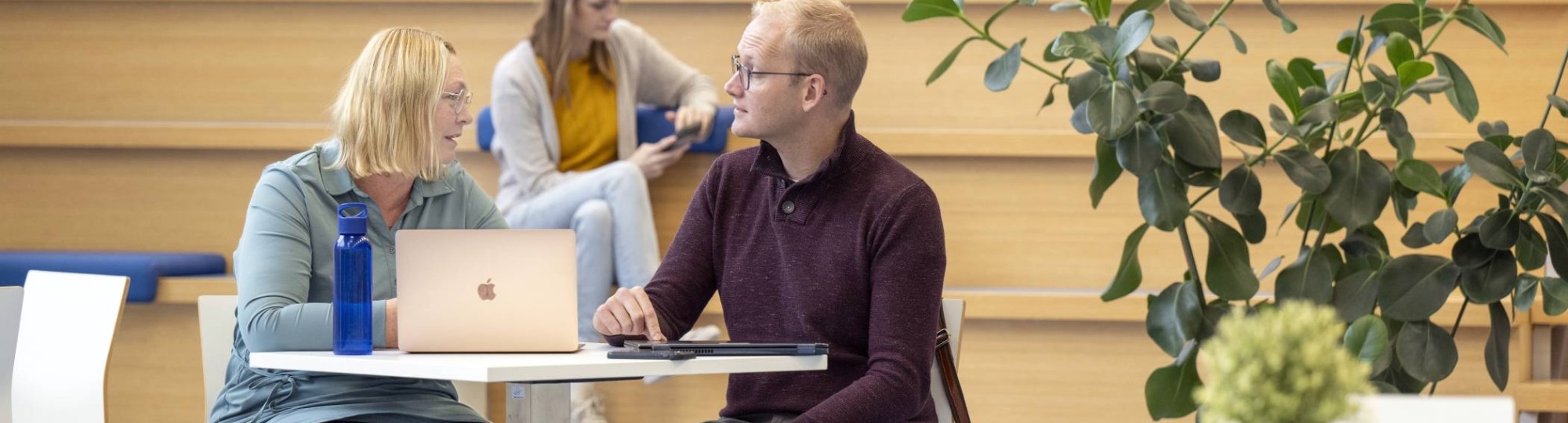 Een deeltijdstudent in gesprek met een medewerker van HAN Employment.