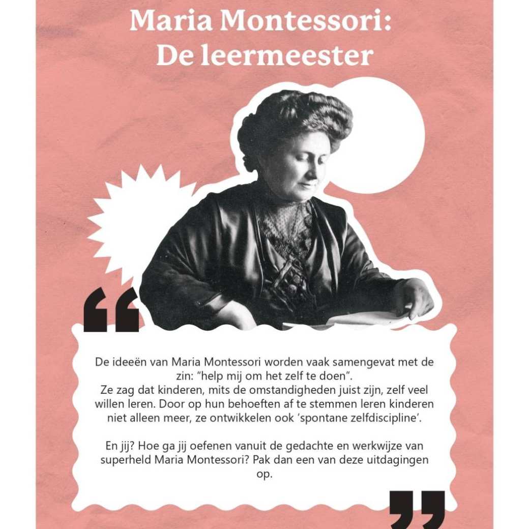 Superheld kaart uit het spel Super Agent. Maria Montessori