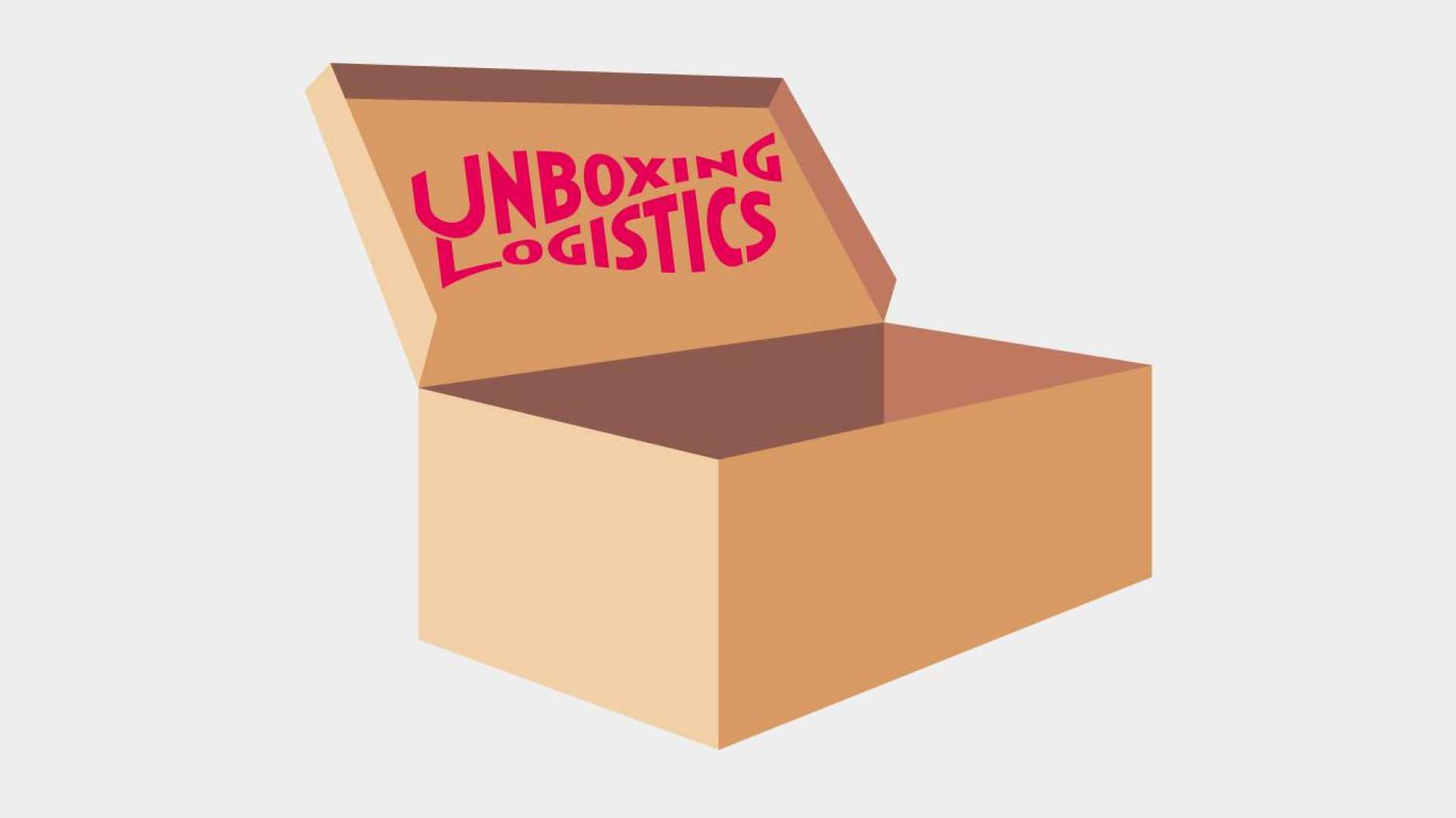 doos met in de deksel de titel van het festival unboxing logistics