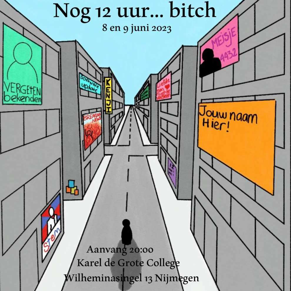 Een poster voor de voorstelling van het pabotheater, gemaakt door de studenten