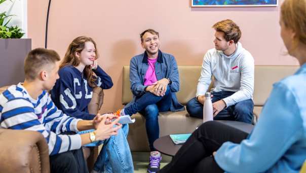 Photo of students in the basecamp and stairs.