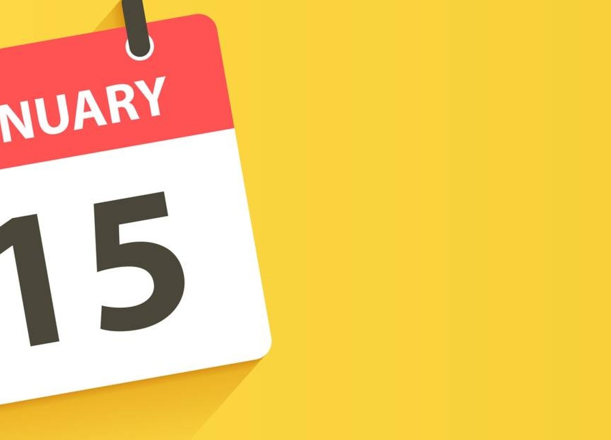 Een kalender die 15 januari als datum aangeeft tegen een gele achtergrond. 