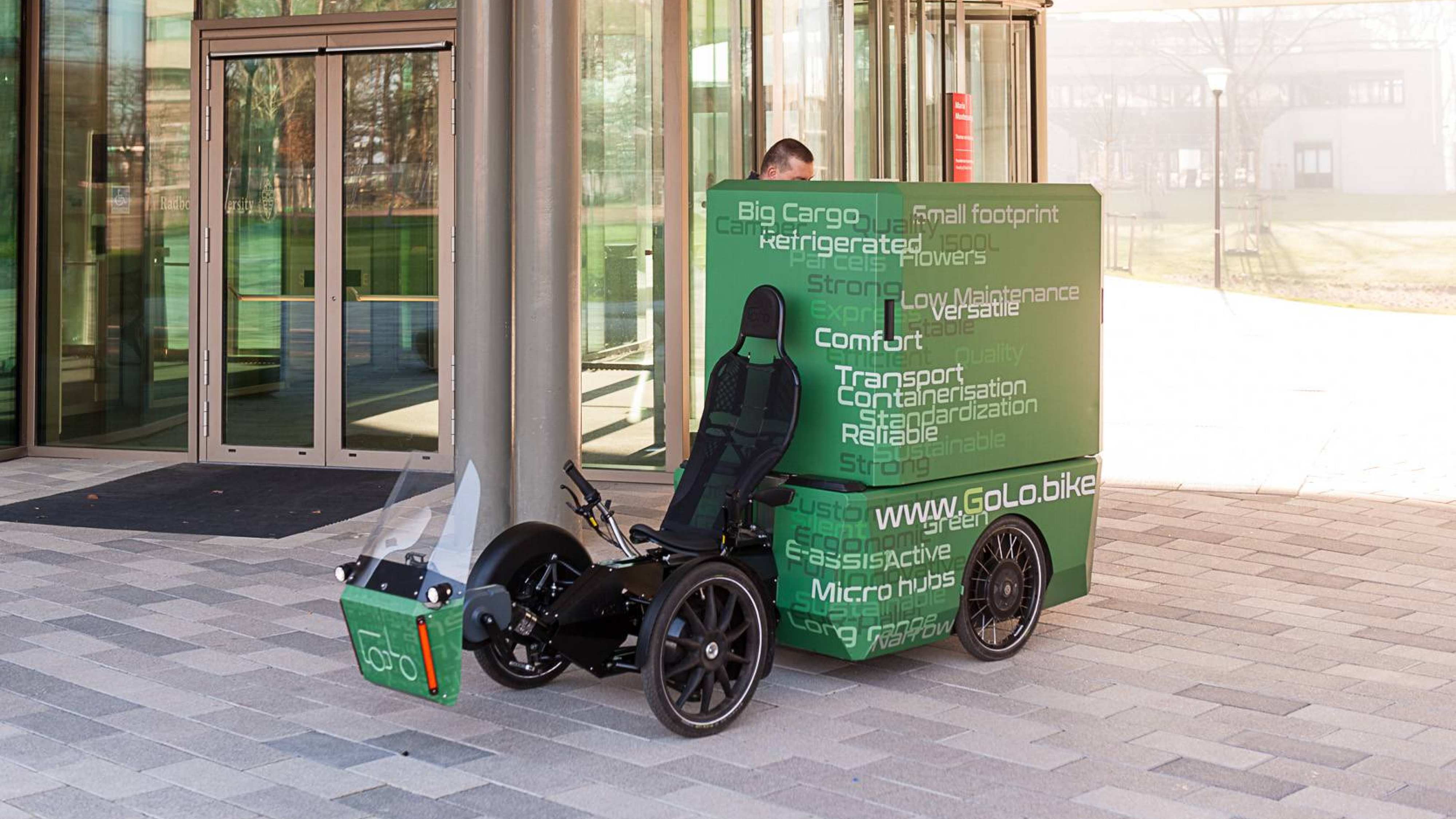 Foto van de Go Lo Coolbike, gebruikt in de onderzoek van het lectoraat Logistiek en Allianties naar duurzaam transport op de campus Heijendaal