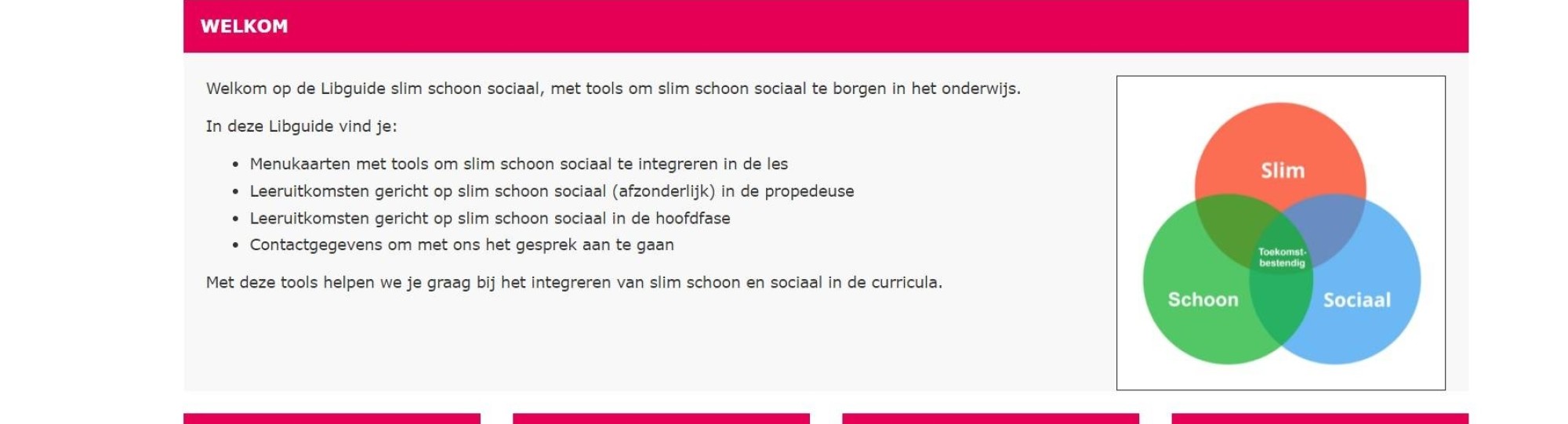 voorbeeld van de libguide voor Slim Schoon Sociaal in het onderwijs