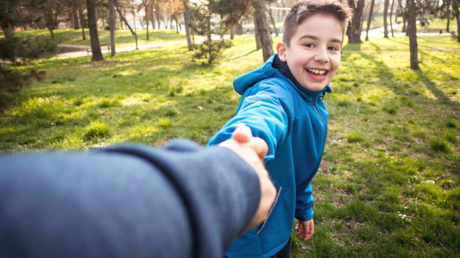 in park die hand van ouder vasthoudt