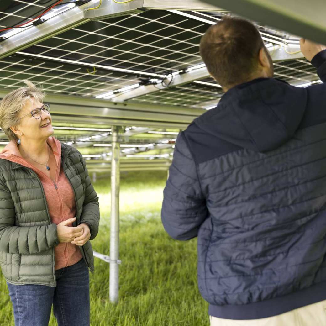 Man en vrouw onder zonnepanelen