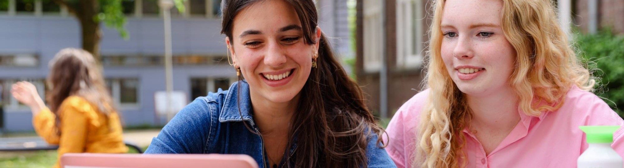 Studenten Food & Business achter laptop aan het werk