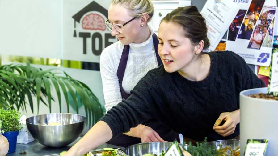 studenten zetten gezonde hapjes klaar